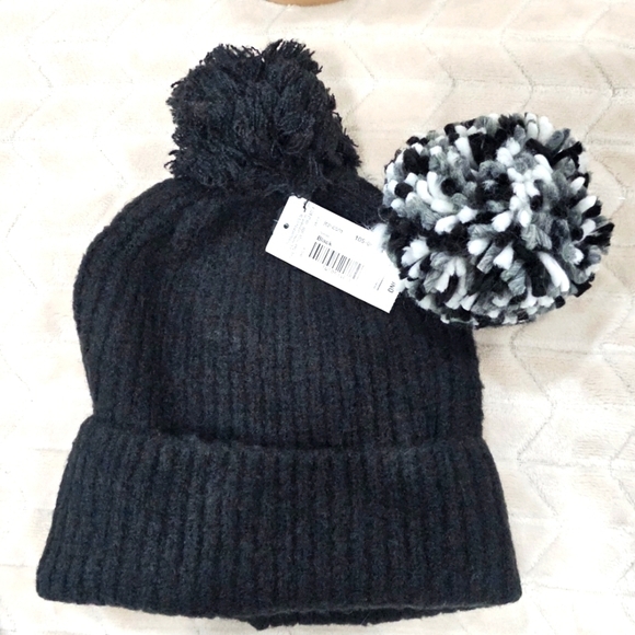 Detachable or Interchangeable Two Pom Beanie Cuffed Winter Knit Hat in Black - Picture 8 of 8